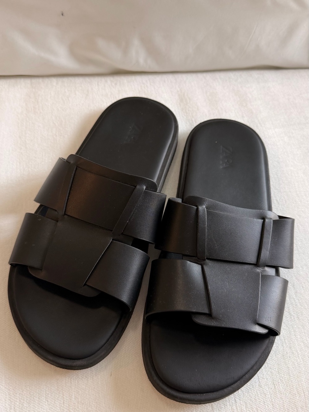 Zara Black Woven Slide Sandals